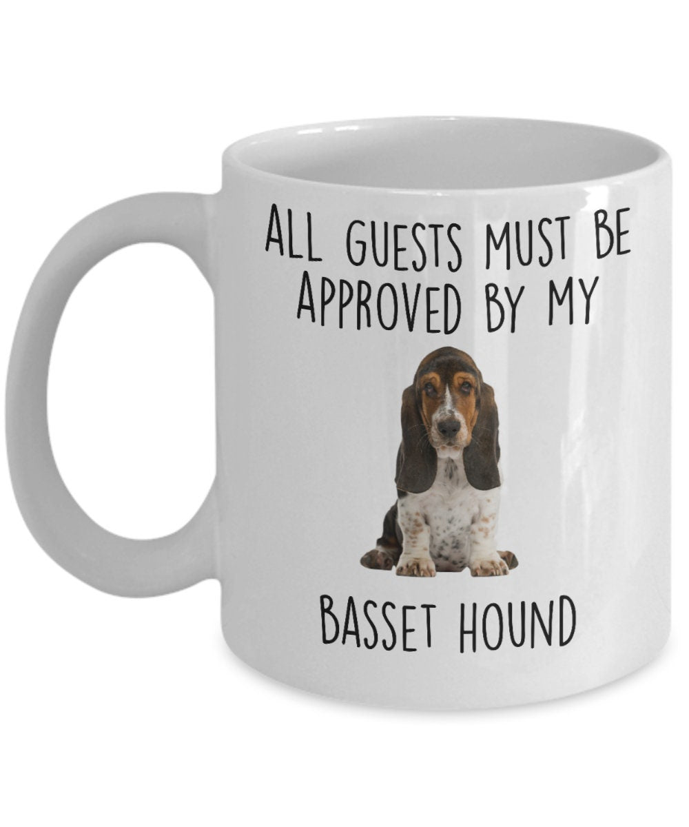 Funny Basset Hound puppy dog custom ceramic coffee mug - guests must be approved - Mallard Moon Gift Shop