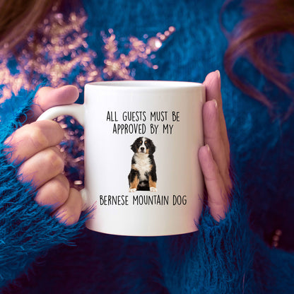 Funny Bernese Mountain Dog Custom Ceramic Coffee mug - Guests Must be Approved - Mallard Moon Gift Shop