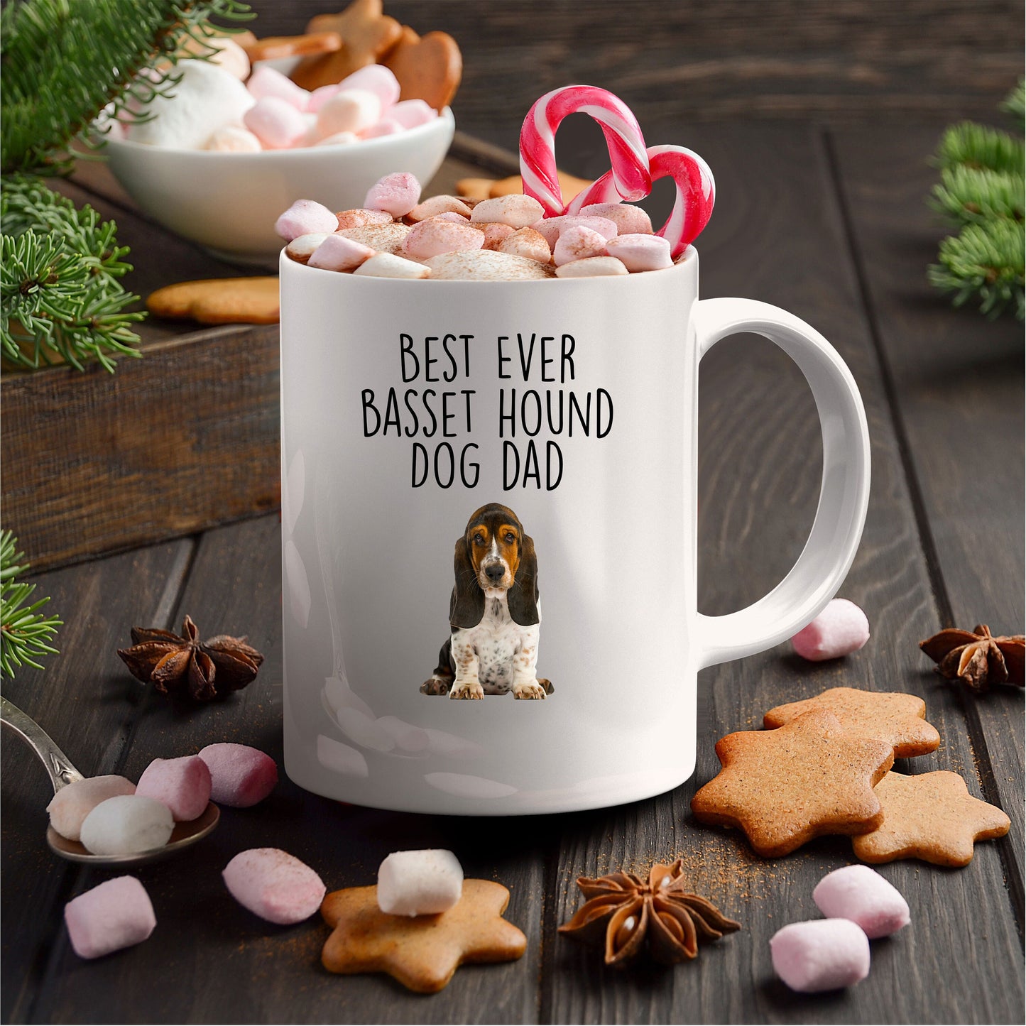 Best Ever Basset Hound Dog Dad Custom ceramic coffee mug - Mallard Moon Gift Shop