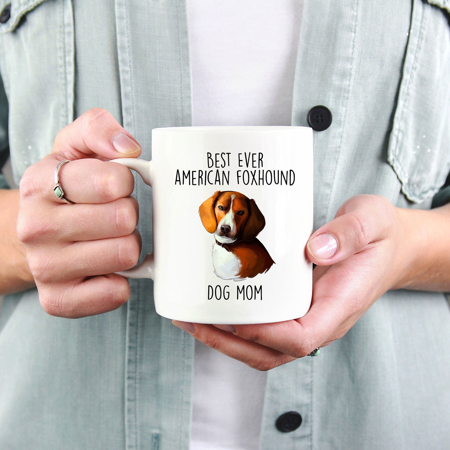 Best Ever American Foxhound Dog Mom Custom Ceramic Coffee Mug - Mallard Moon Gift Shop