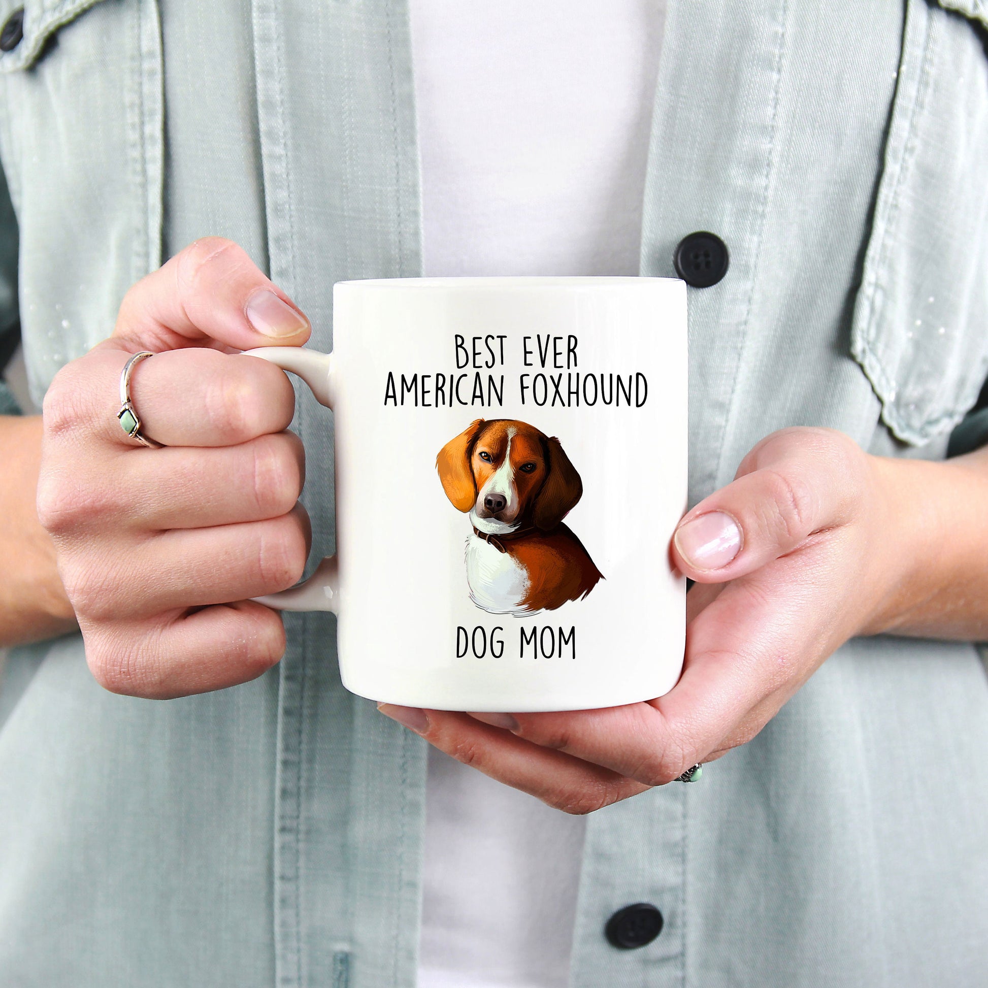 Best Ever American Foxhound Dog Mom Custom Ceramic Coffee Mug - Mallard Moon Gift Shop