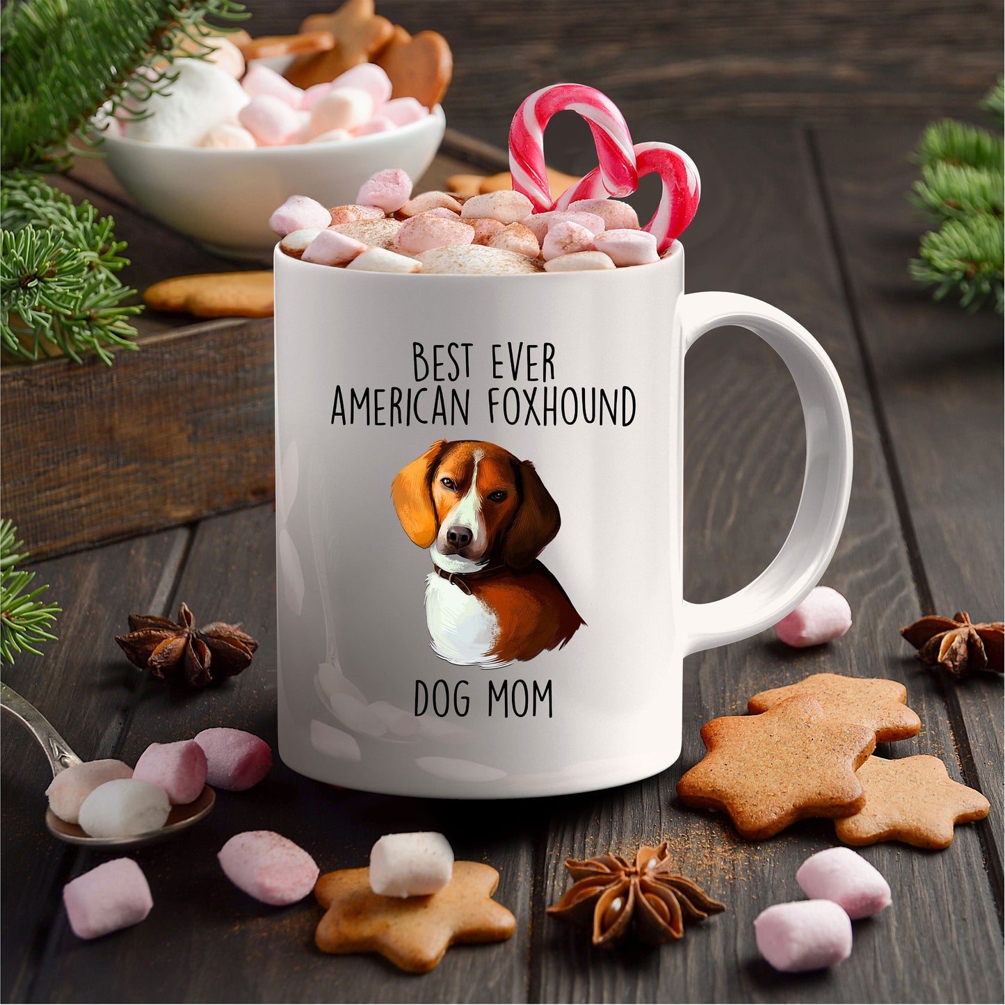 Best Ever American Foxhound Dog Mom Custom Ceramic Coffee Mug - Mallard Moon Gift Shop