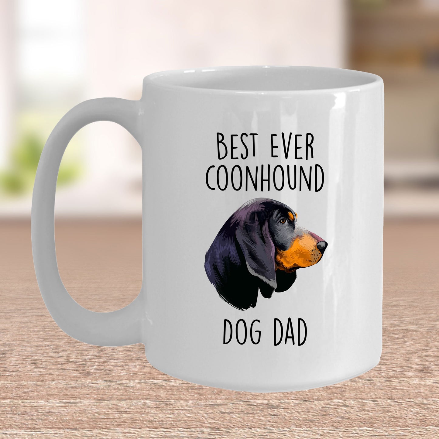 Black and Tan Coonhound Best Dog Dad Ever Custom Ceramic Coffee Mug White Two-tone Birthday Father's Day Gift for Men - Mallard Moon Gift Shop