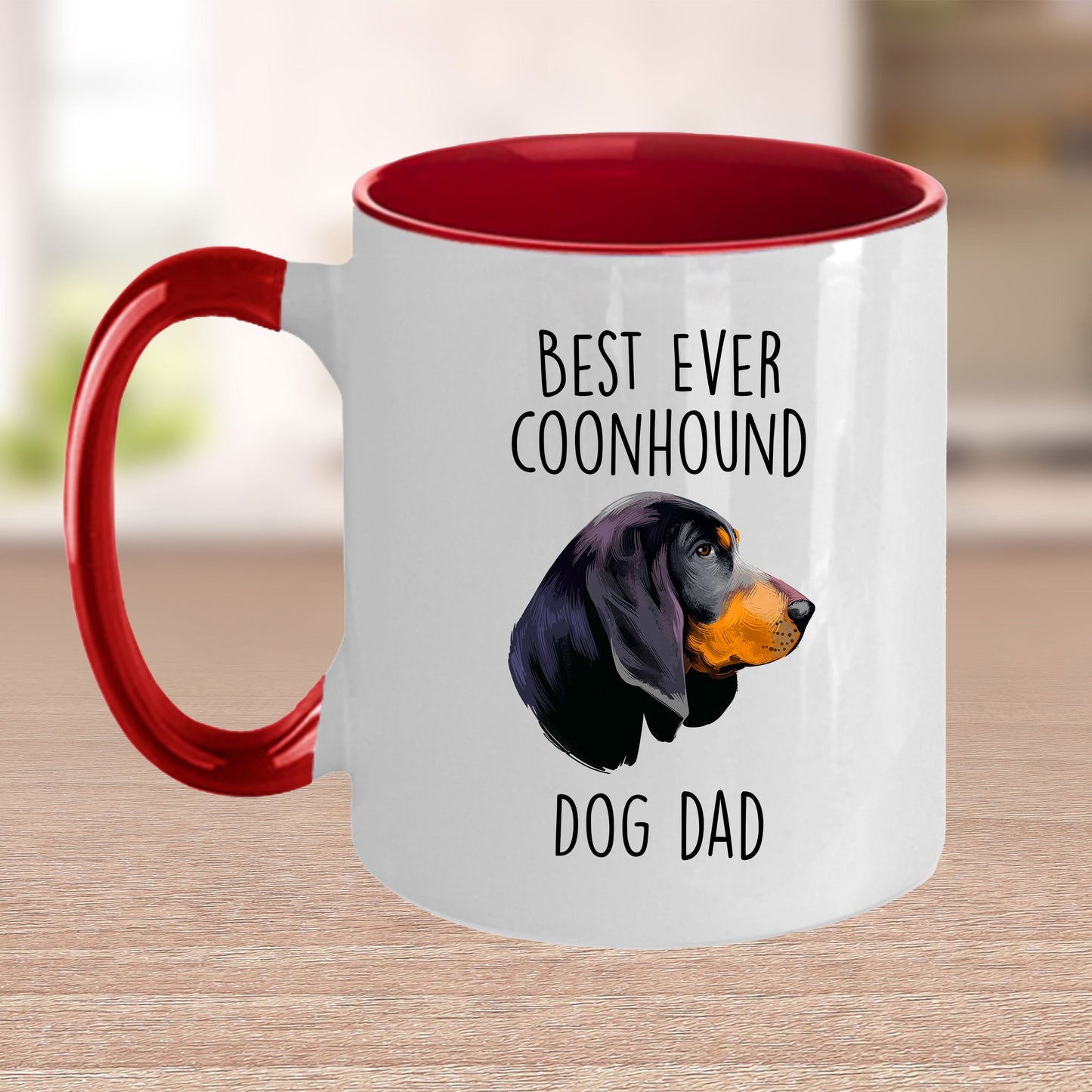 Black and Tan Coonhound Best Dog Dad Ever Custom Ceramic Coffee Mug White Two-tone Birthday Father's Day Gift for Men - Mallard Moon Gift Shop