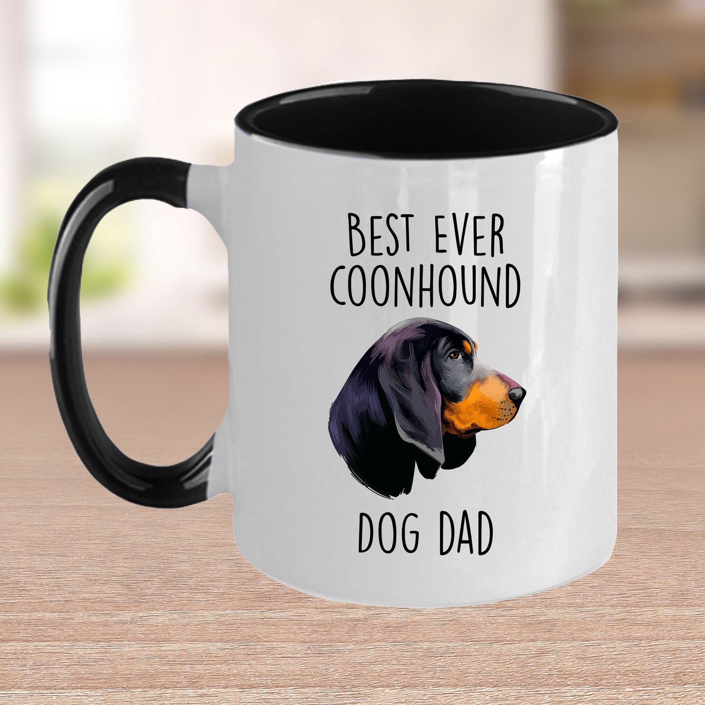 Black and Tan Coonhound Best Dog Dad Ever Custom Ceramic Coffee Mug White Two-tone Birthday Father's Day Gift for Men - Mallard Moon Gift Shop
