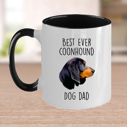 Black and Tan Coonhound Best Dog Dad Ever Custom Ceramic Coffee Mug White Two-tone Birthday Father's Day Gift for Men - Mallard Moon Gift Shop