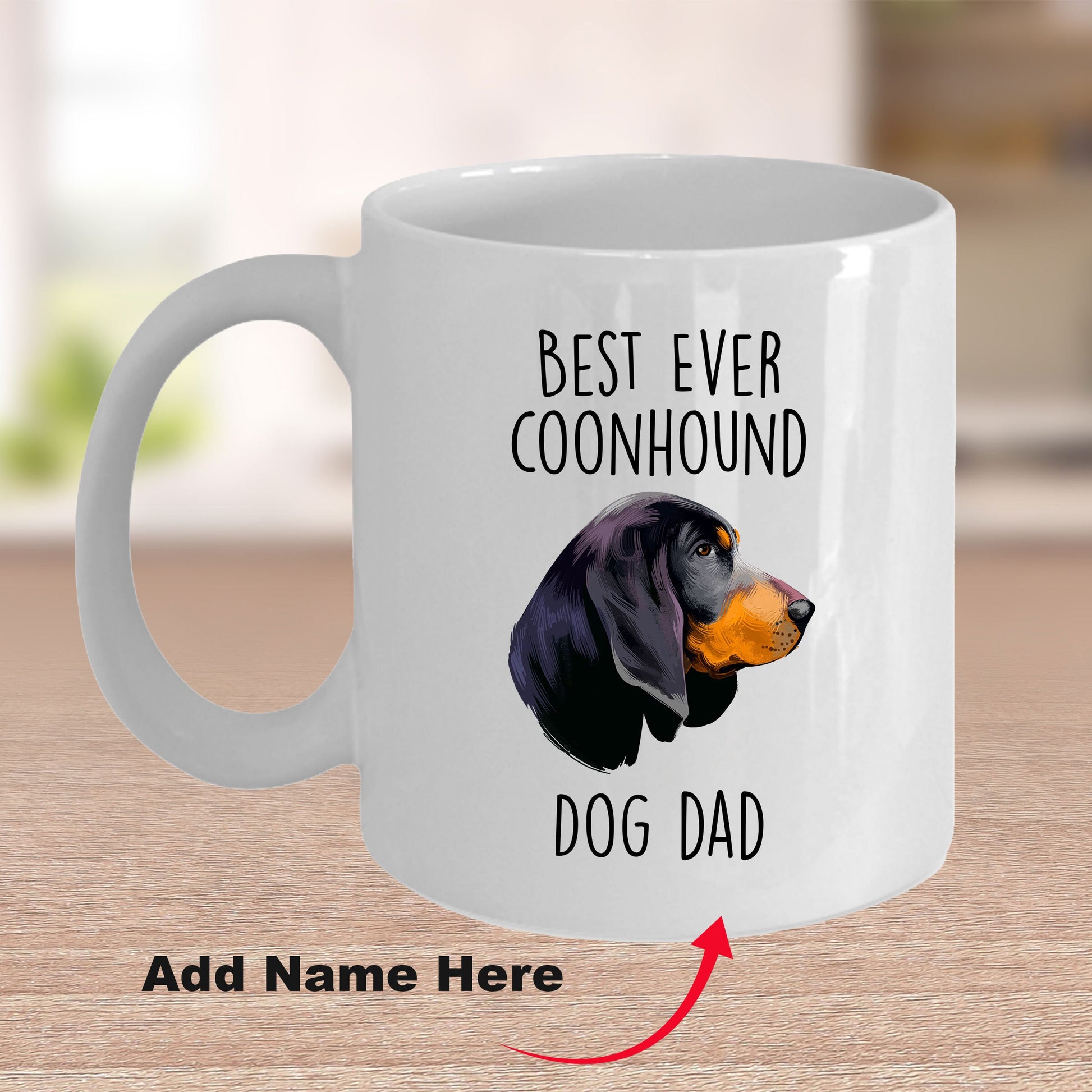 Black and Tan Coonhound Best Dog Dad Ever Custom Ceramic Coffee Mug White Two-tone Birthday Father's Day Gift for Men - Mallard Moon Gift Shop
