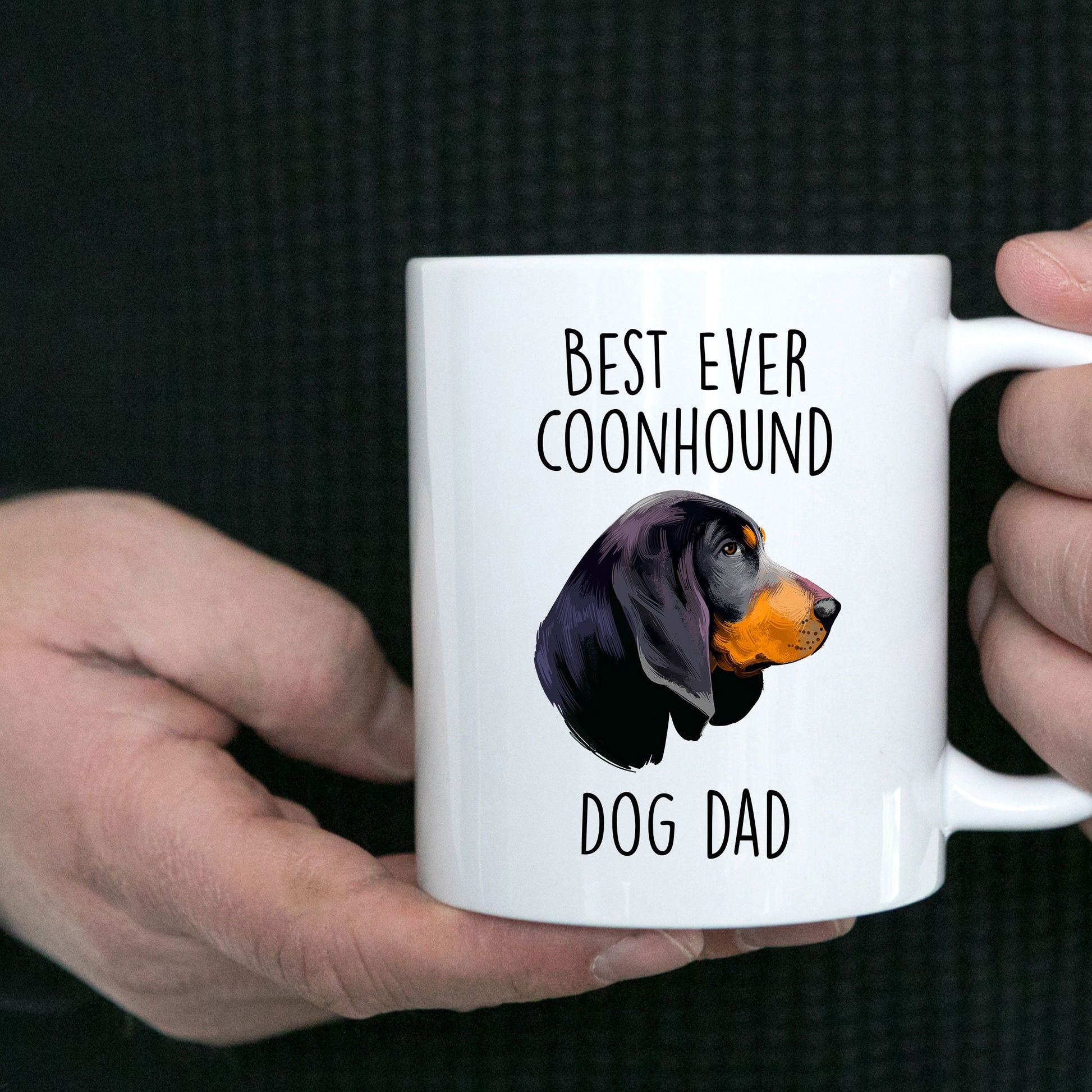 Black and Tan Coonhound Best Dog Dad Ever Custom Ceramic Coffee Mug White Two-tone Birthday Father's Day Gift for Men - Mallard Moon Gift Shop