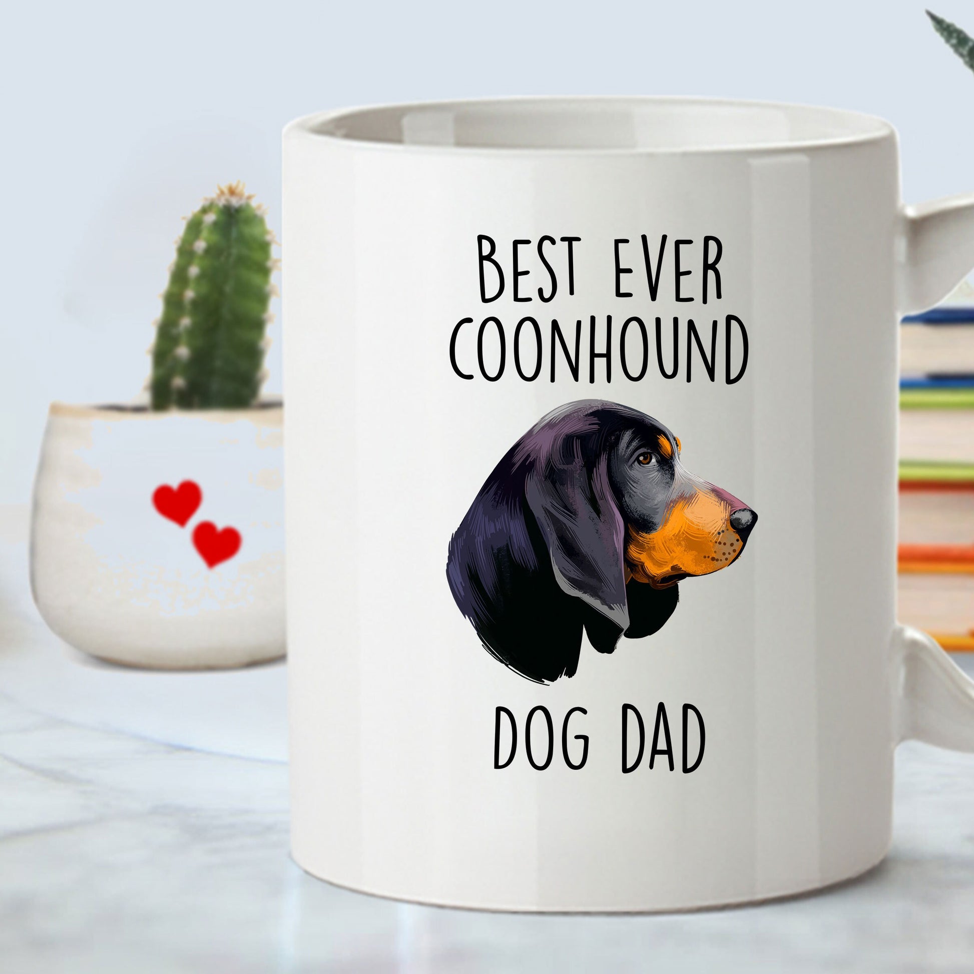 Black and Tan Coonhound Best Dog Dad Ever Custom Ceramic Coffee Mug White Two-tone Birthday Father's Day Gift for Men - Mallard Moon Gift Shop