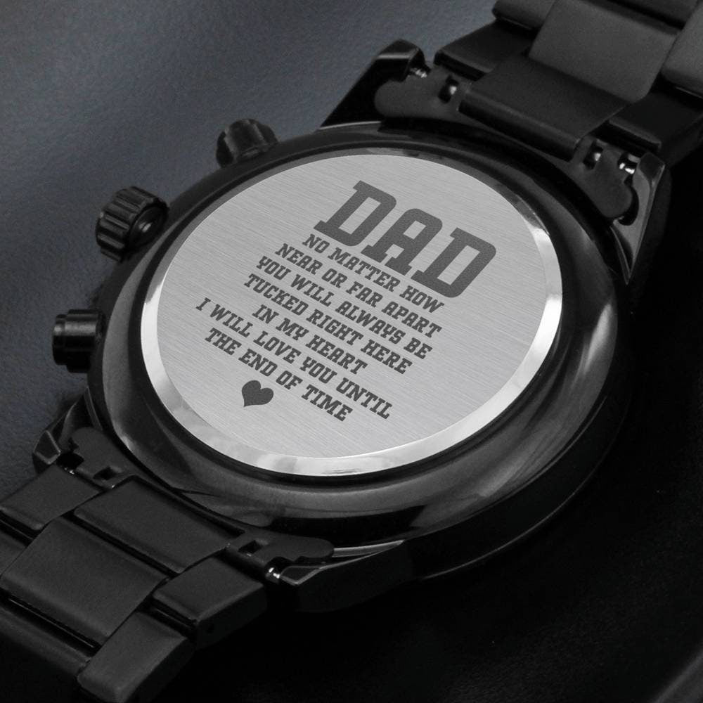 Dad Custom Engraved Black Chronograph Wrist Watch Father's Day Birthday Best Gift - Mallard Moon Gift Shop