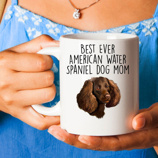 American Water Spaniel Best Dog Mom Ever Custom Ceramic Coffee Mug White Two-tone Birthday Mother's Day Gift for Women - Mallard Moon Gift Shop