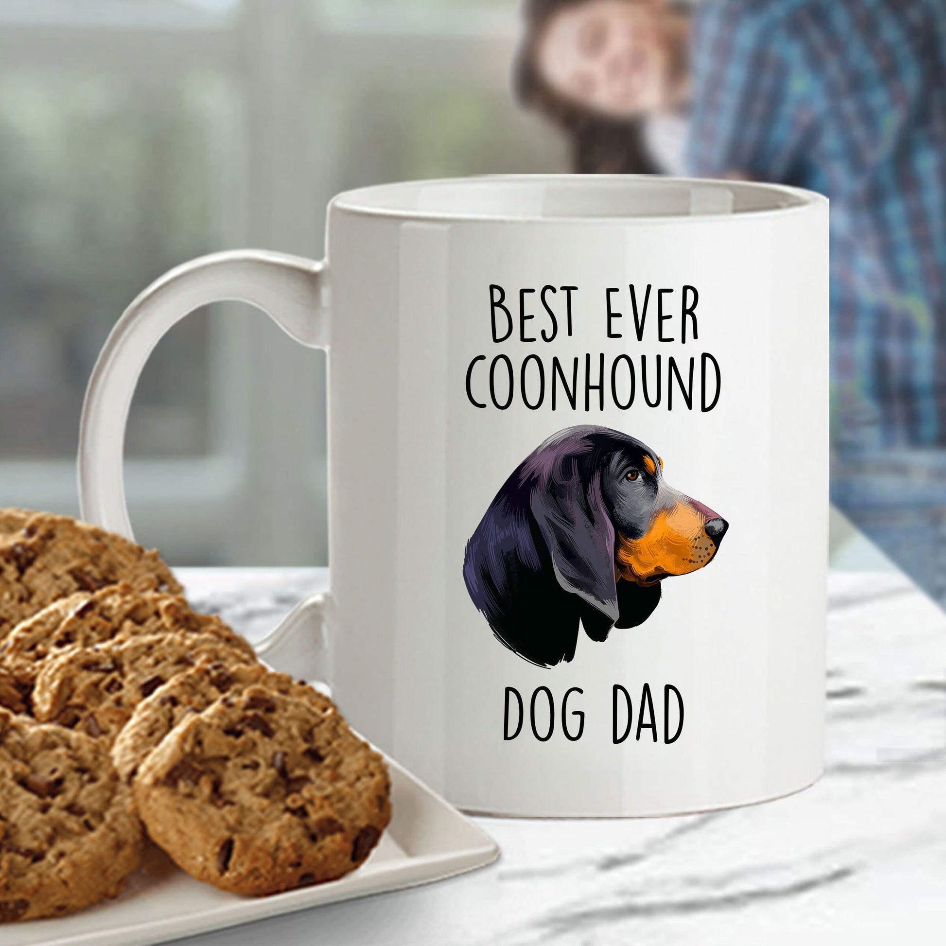 Black and Tan Coonhound Best Dog Dad Ever Custom Ceramic Coffee Mug White Two-tone Birthday Father's Day Gift for Men - Mallard Moon Gift Shop