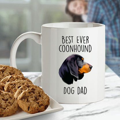 Black and Tan Coonhound Best Dog Dad Ever Custom Ceramic Coffee Mug White Two-tone Birthday Father's Day Gift for Men - Mallard Moon Gift Shop