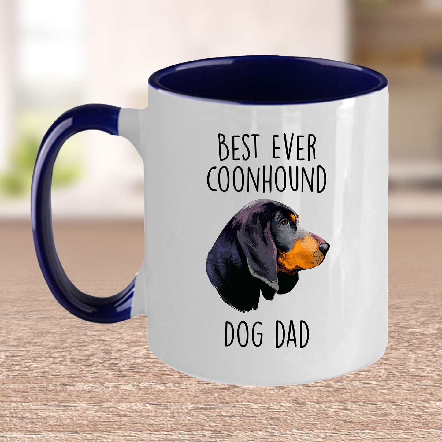 Black and Tan Coonhound Best Dog Dad Ever Custom Ceramic Coffee Mug White Two-tone Birthday Father's Day Gift for Men - Mallard Moon Gift Shop