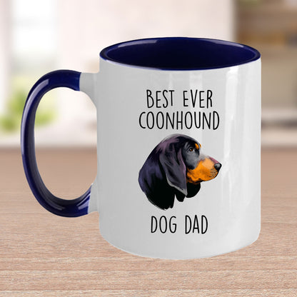 Black and Tan Coonhound Best Dog Dad Ever Custom Ceramic Coffee Mug White Two-tone Birthday Father's Day Gift for Men - Mallard Moon Gift Shop