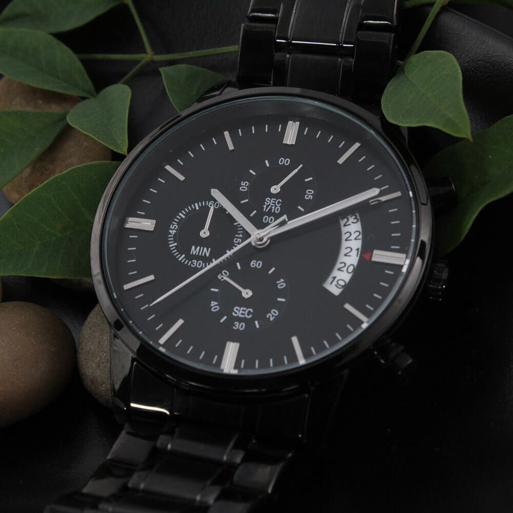 Dad Custom Engraved Black Chronograph Wrist Watch Father's Day Birthday Best Gift - Mallard Moon Gift Shop