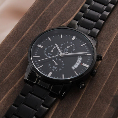 Custom Engraved Black Chronograph Wrist Watch Father's Day Birthday Best Gift for Men Dad Husband Boss Boyfriend - Mallard Moon Gift Shop