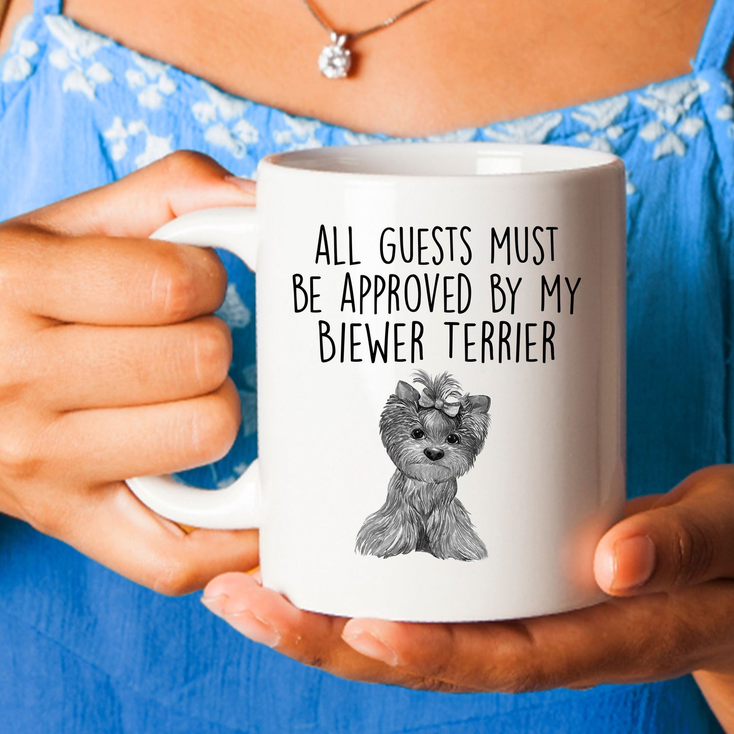 Biewer Terrier Custom Funny Ceramic Coffee Mug Guests Must be Approved - Mallard Moon Gift Shop