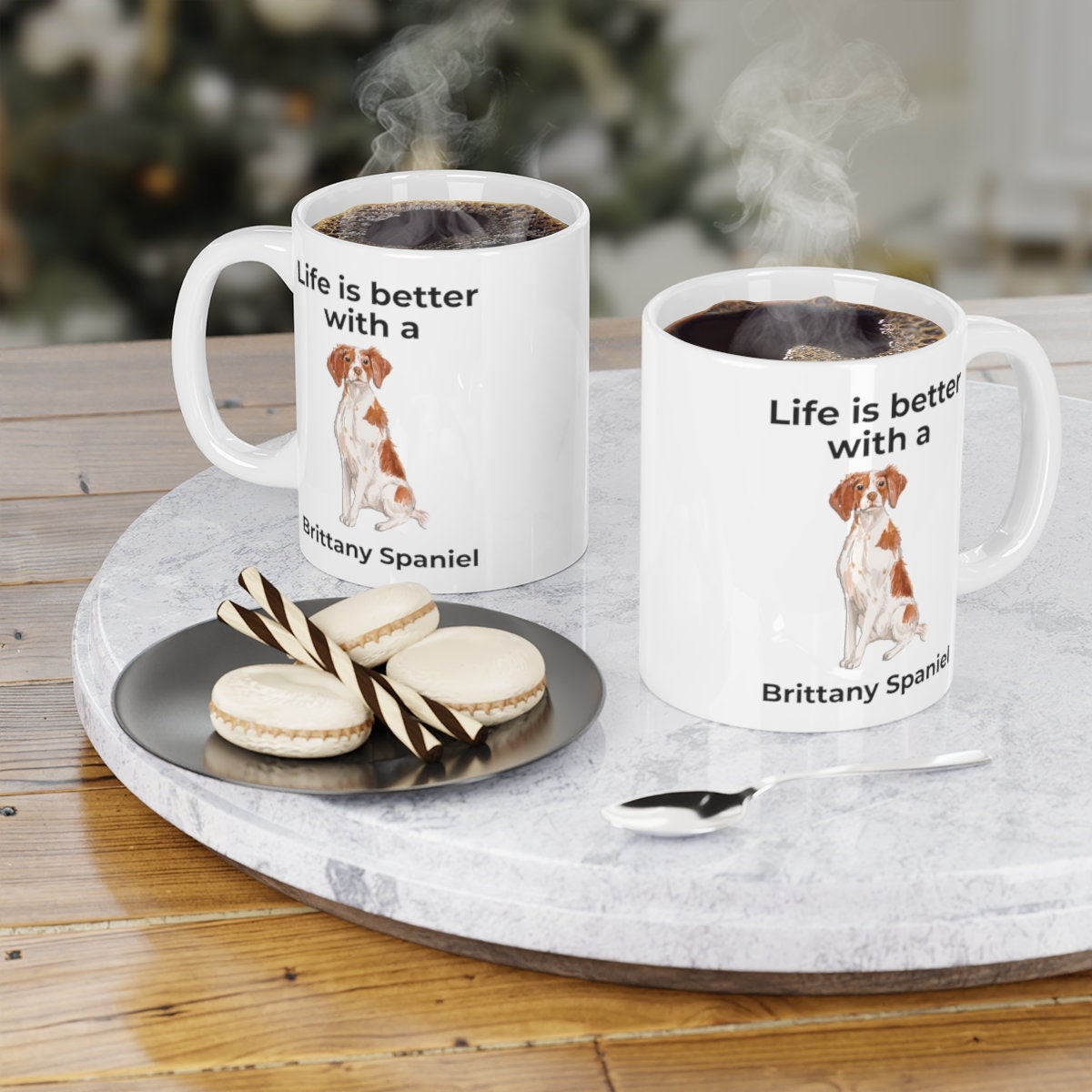 Brittany Spaniel Dog Custom Ceramic Coffee Mug - Life is Better with a Brittany Spaniel - Mallard Moon Gift Shop