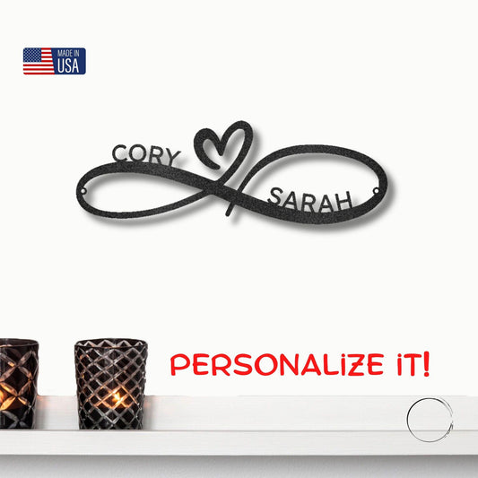 Infinity Couples Love Custom Name Steel Wall Sign Metal Art - Mallard Moon Gift Shop