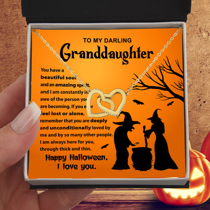 Granddaughter - Amazing Spirit Halloween Interlocking Hearts Pendant Necklace - Mallard Moon