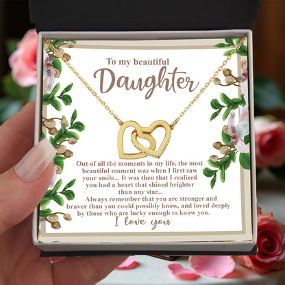 To My Beautiful Daughter - Your Heart Shines Brighter Than Any Star - Interlocking Hearts Necklace - Mallard Moon Gift Shop