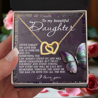 To My Beautiful Daughter - My Love Is Forever & Always - Interlocking Hearts Necklace - Mallard Moon Gift Shop