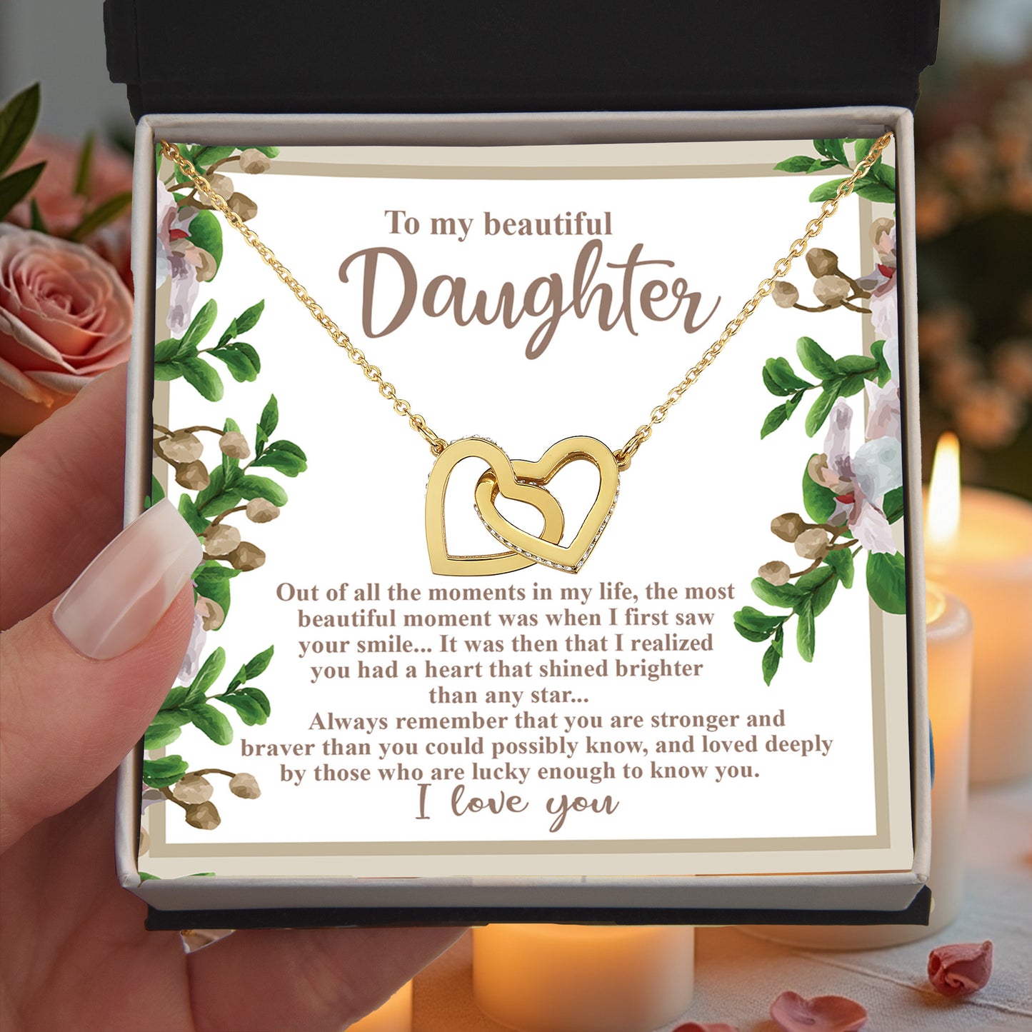 To My Beautiful Daughter - Your Heart Shines Brighter Than Any Star - Interlocking Hearts Necklace - Mallard Moon Gift Shop