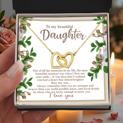 To My Beautiful Daughter - Your Heart Shines Brighter Than Any Star - Interlocking Hearts Necklace - Mallard Moon Gift Shop