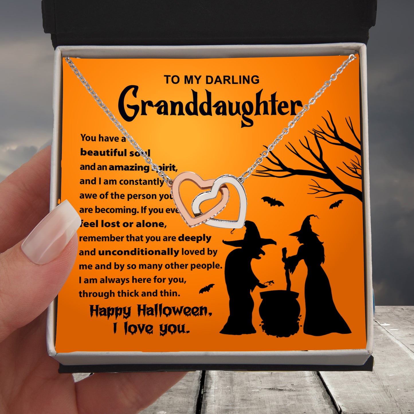 Granddaughter - Amazing Spirit Halloween Interlocking Hearts Pendant Necklace - Mallard Moon