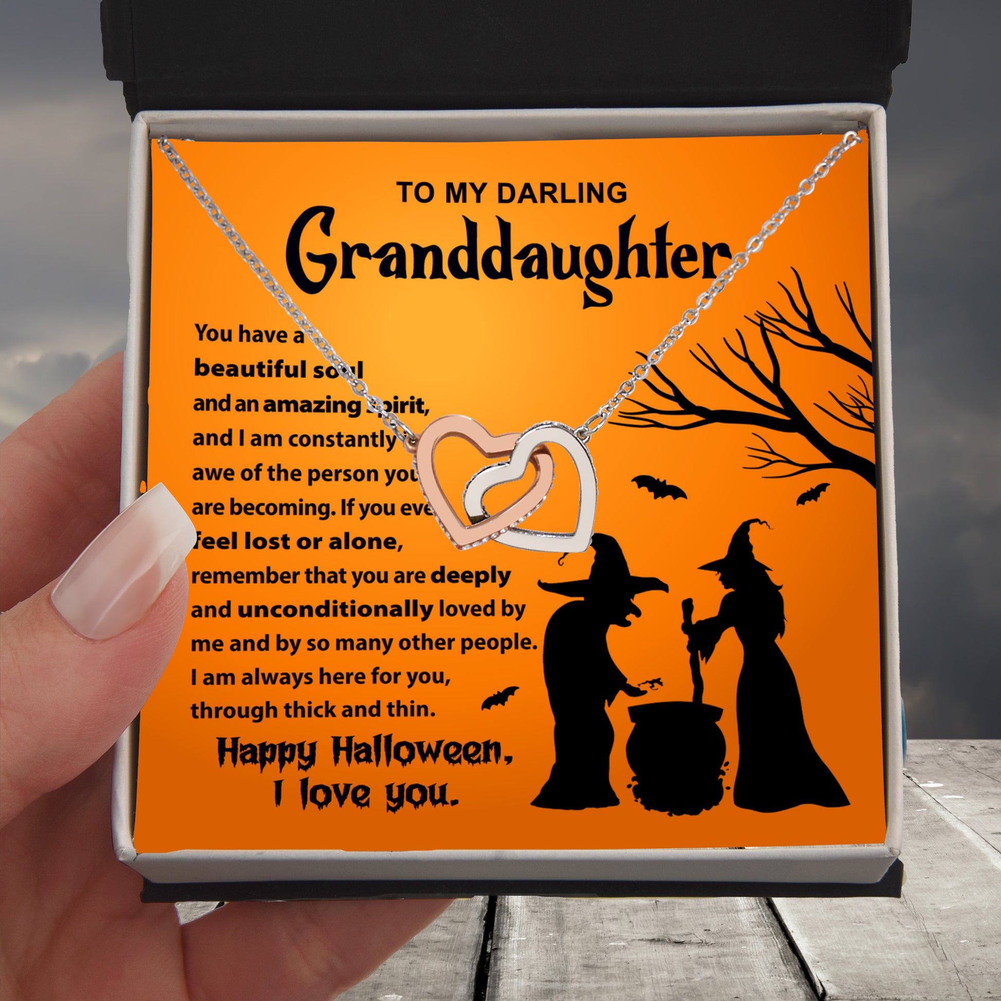 Granddaughter - Amazing Spirit Halloween Interlocking Hearts Pendant Necklace - Mallard Moon