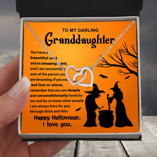 Granddaughter - Amazing Spirit Halloween Interlocking Hearts Pendant Necklace - Mallard Moon