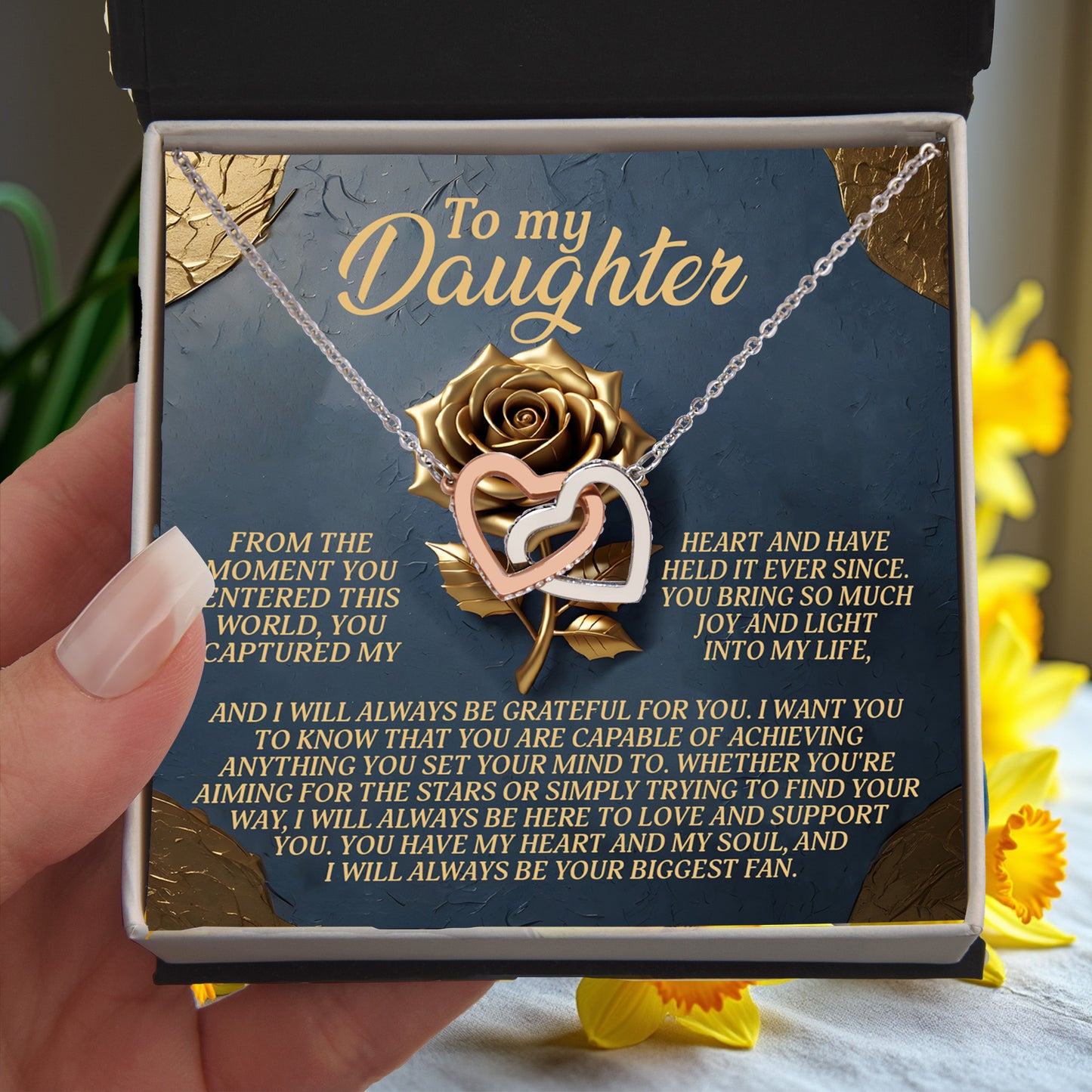 To My Daughter - You Have My Heart & My Soul - Interlocking Hearts Necklace - Mallard Moon Gift Shop