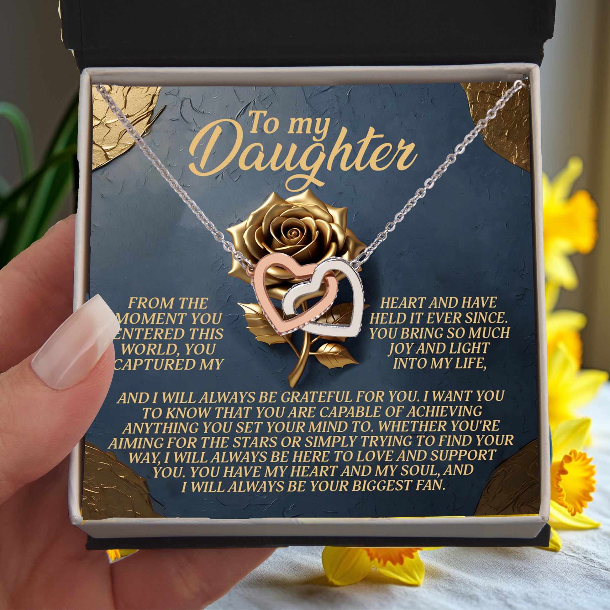 To My Daughter - You Have My Heart & My Soul - Interlocking Hearts Necklace - Mallard Moon Gift Shop