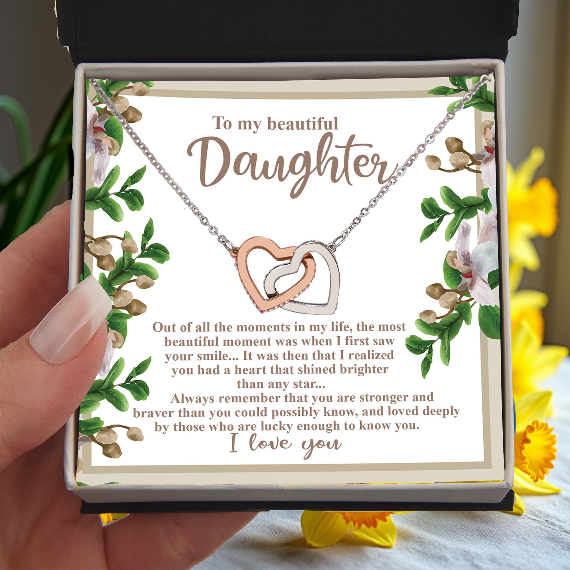 To My Beautiful Daughter - Your Heart Shines Brighter Than Any Star - Interlocking Hearts Necklace - Mallard Moon Gift Shop