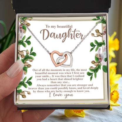 To My Beautiful Daughter - Your Heart Shines Brighter Than Any Star - Interlocking Hearts Necklace - Mallard Moon Gift Shop