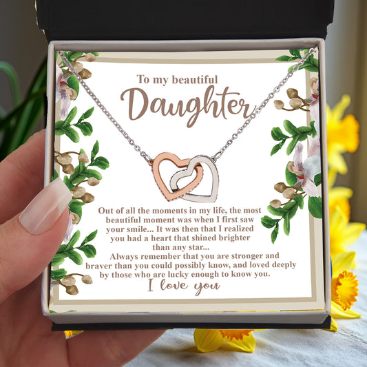 To My Beautiful Daughter - Your Heart Shines Brighter Than Any Star - Interlocking Hearts Necklace - Mallard Moon Gift Shop