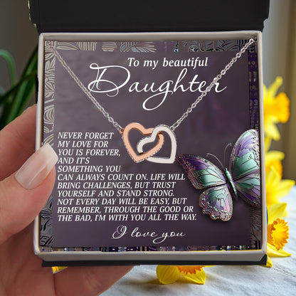To My Beautiful Daughter - My Love Is Forever & Always - Interlocking Hearts Necklace - Mallard Moon Gift Shop