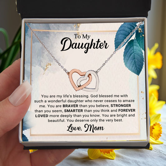 To My Daughter Interlocking Hearts Necklace – Braver, Stronger, Smarter Message from Mom | Faith-Inspired Gift for Birthday or Graduation - Mallard Moon Gift Shop