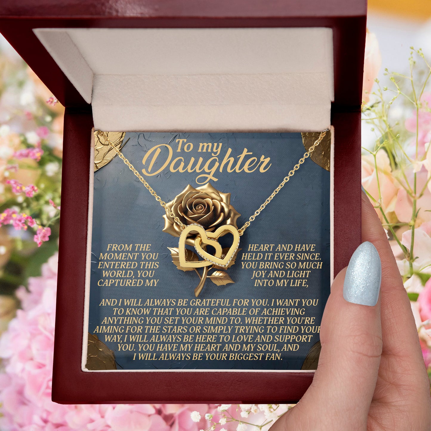 To My Daughter - You Have My Heart & My Soul - Interlocking Hearts Necklace - Mallard Moon Gift Shop