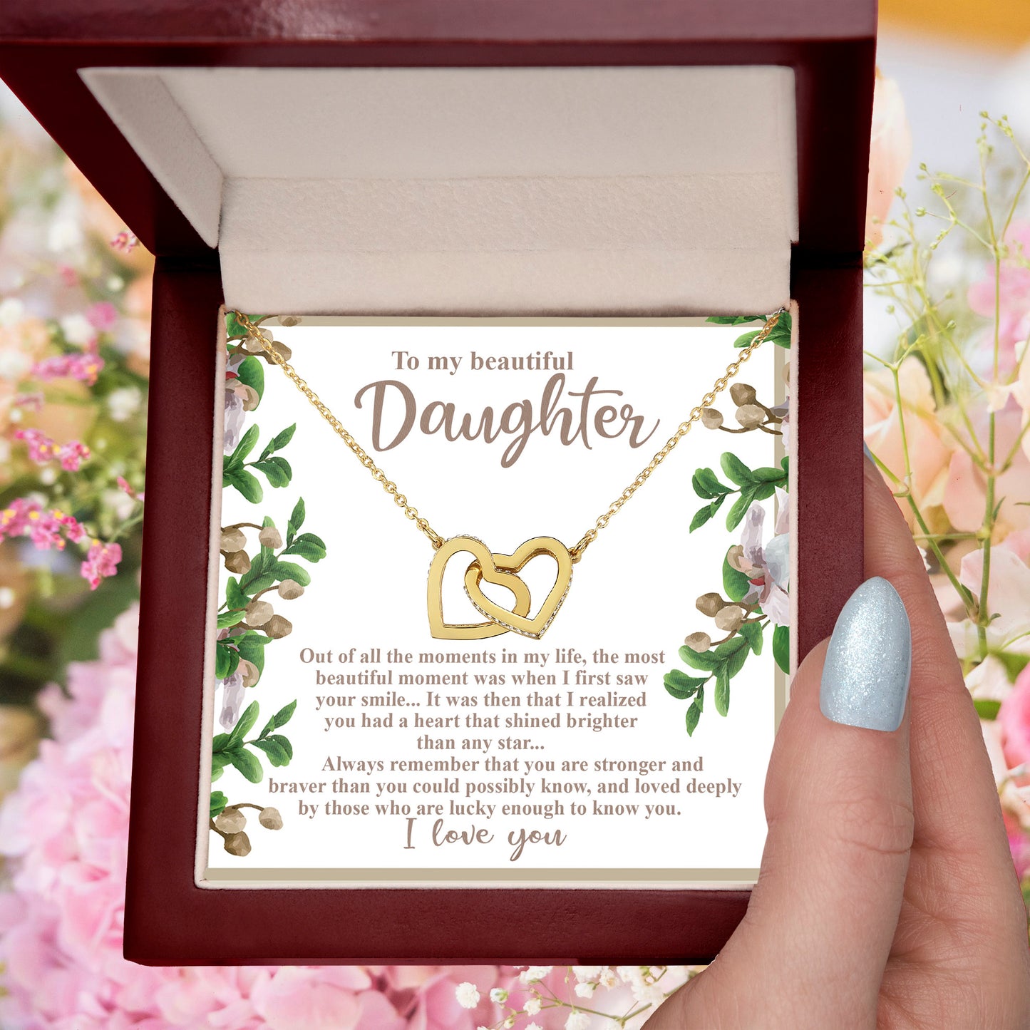 To My Beautiful Daughter - Your Heart Shines Brighter Than Any Star - Interlocking Hearts Necklace - Mallard Moon Gift Shop