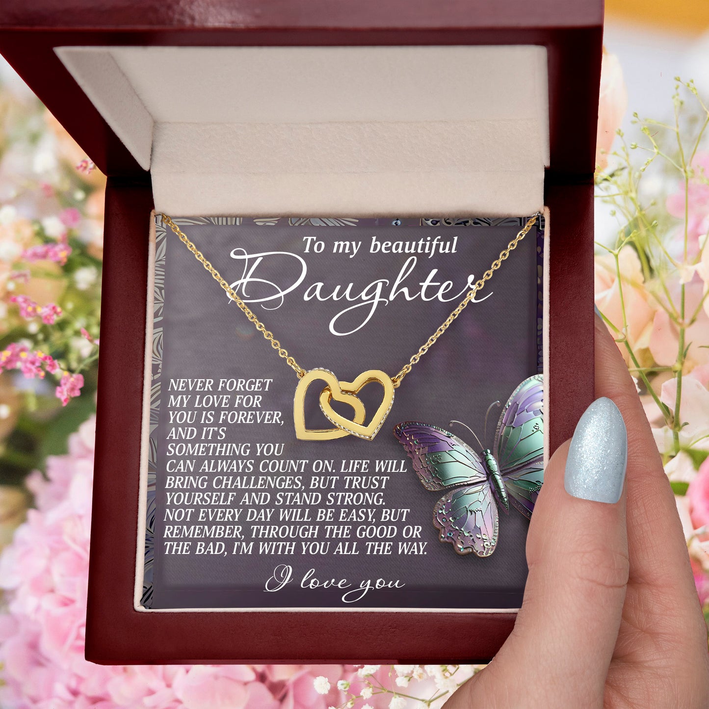 To My Beautiful Daughter - My Love Is Forever & Always - Interlocking Hearts Necklace - Mallard Moon Gift Shop