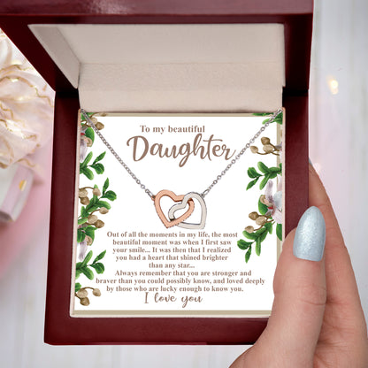 To My Beautiful Daughter - Your Heart Shines Brighter Than Any Star - Interlocking Hearts Necklace - Mallard Moon Gift Shop