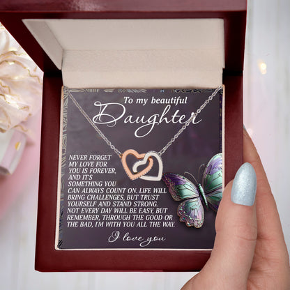 To My Beautiful Daughter - My Love Is Forever & Always - Interlocking Hearts Necklace - Mallard Moon Gift Shop