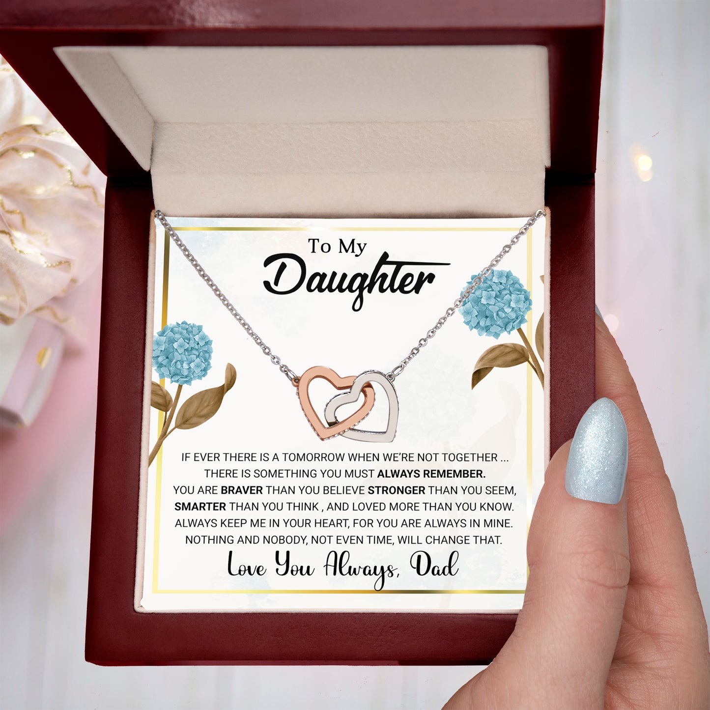 To My Daughter – Interlocking Hearts Necklace from Dad | Braver, Smarter, Stronger Message Card | Sentimental Keepsake Gift - Mallard Moon Gift Shop