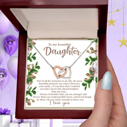 To My Beautiful Daughter - Your Heart Shines Brighter Than Any Star - Interlocking Hearts Necklace - Mallard Moon Gift Shop
