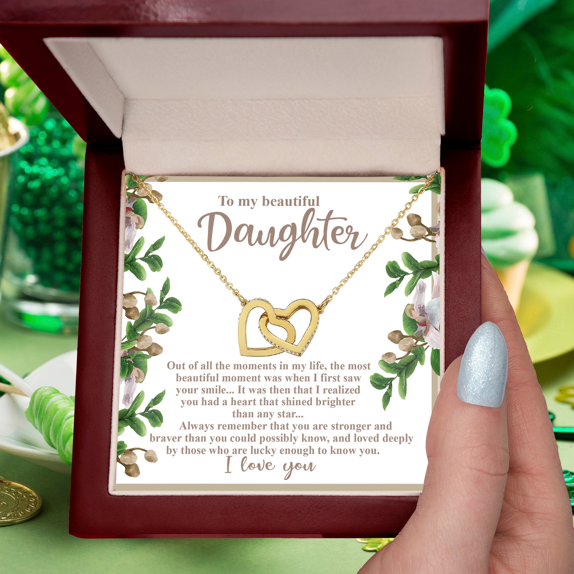 To My Beautiful Daughter - Your Heart Shines Brighter Than Any Star - Interlocking Hearts Necklace - Mallard Moon Gift Shop