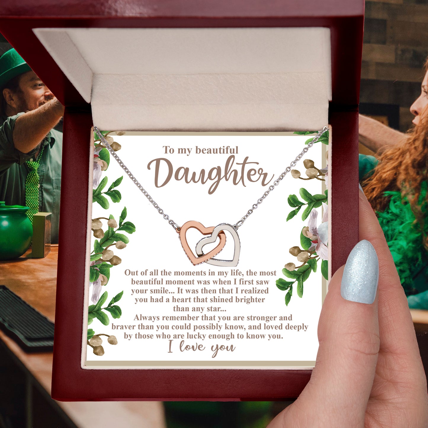 To My Beautiful Daughter - Your Heart Shines Brighter Than Any Star - Interlocking Hearts Necklace - Mallard Moon Gift Shop