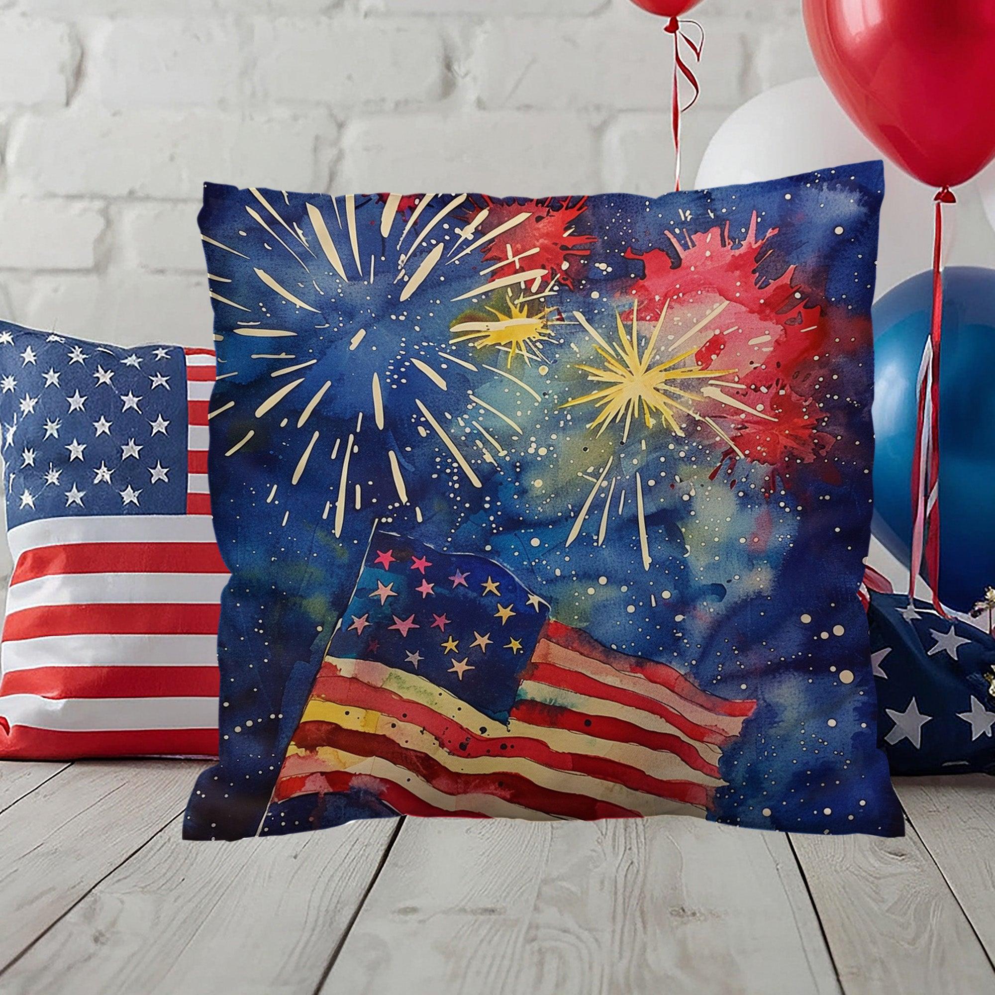 Fireworks Flag and Freedom Patriotic Indoor-Outdoor Home Decor Pillow - Mallard Moon Gift Shop