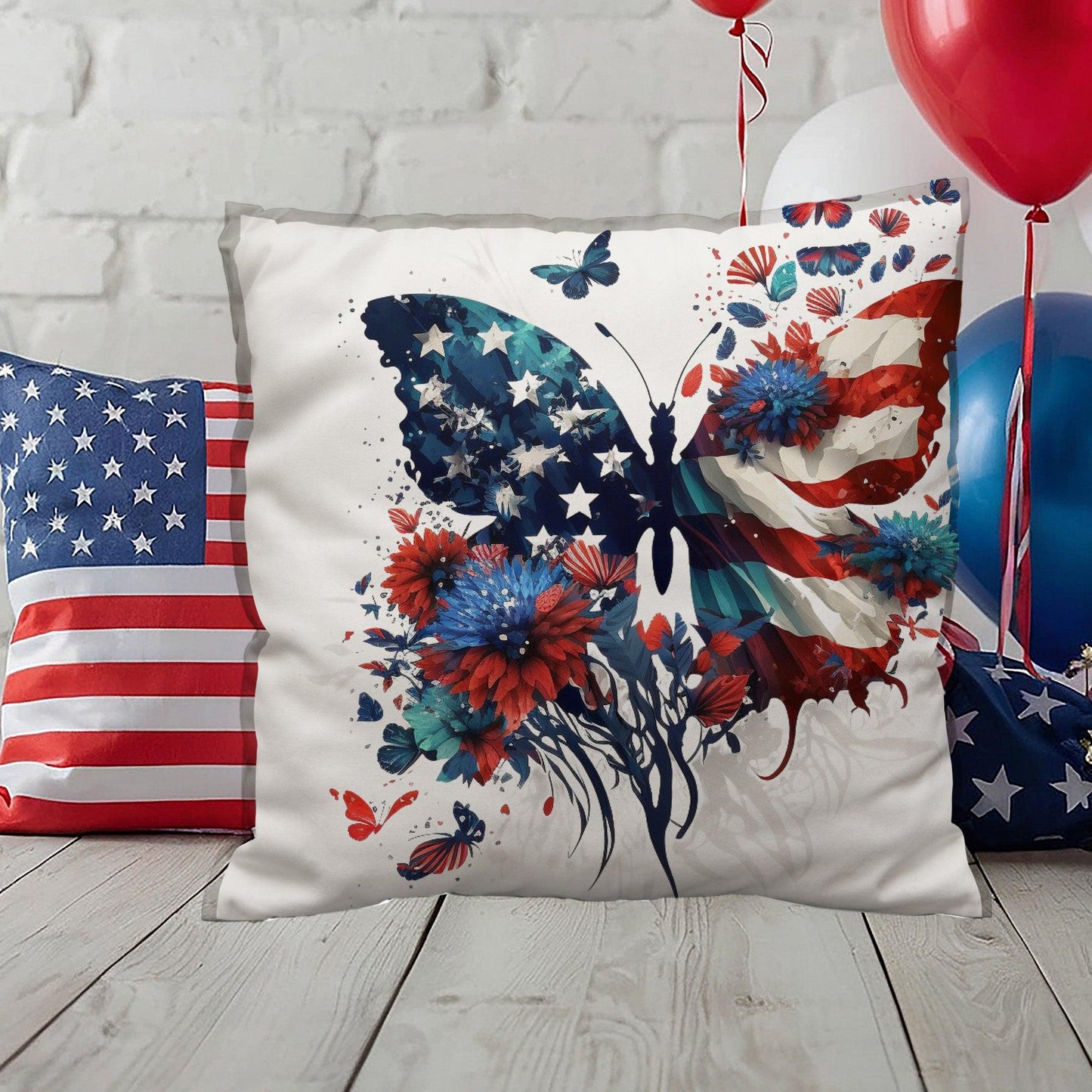 American Flag Patriotic Butterfly Indoor-Outdoor Pillow - Mallard Moon Gift Shop